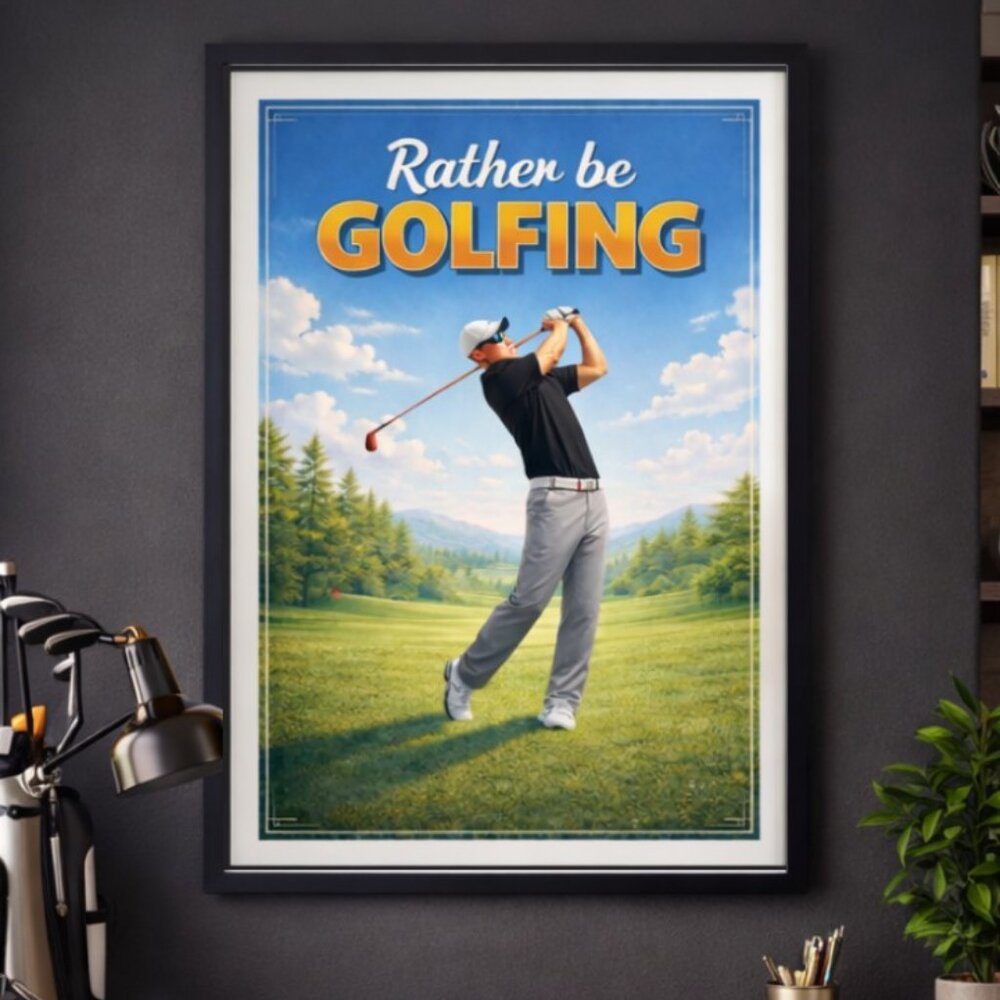 Rather Be Golfing Framed Wall Art 13x19 | Black Frame Golf Decor Gift
